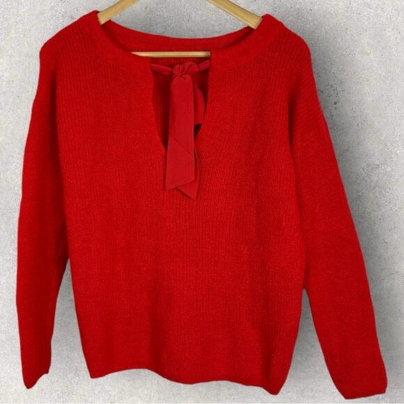 Sezane Cooper Mohair Alpaca Tie Neck Sweater Red Womens Size Medium French Knit - Picture 3 of 14